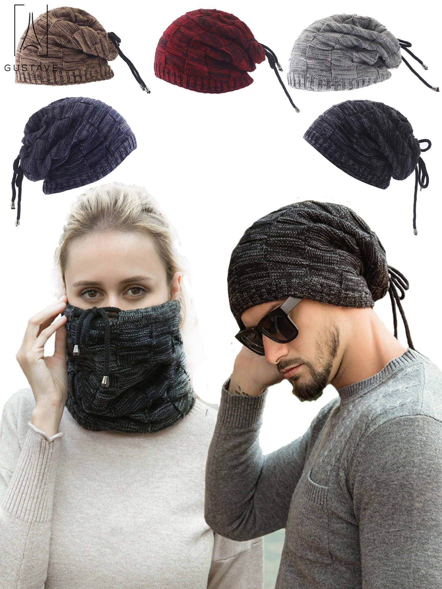 Rosoz 2-Pack Ponytail Beanies For Women - Winter Warm Cable Knit Hats With Bun Hole, Black & Lake Blue - View #4