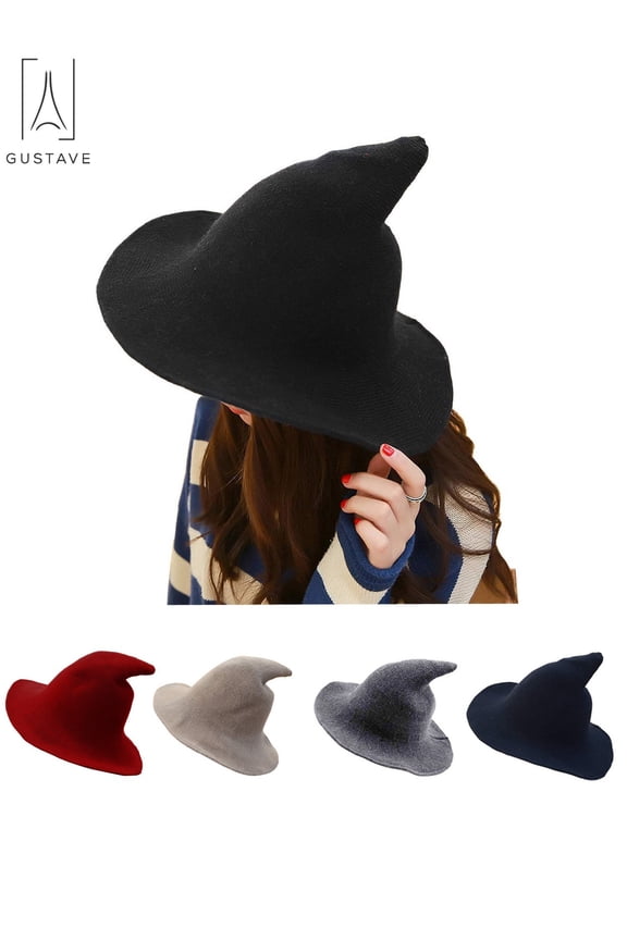 Winter Bucket Caps Steeple Wool Big Brimmed Pointed Hats for Women Halloween Cosplay Costume Christmas Gift "Navy"