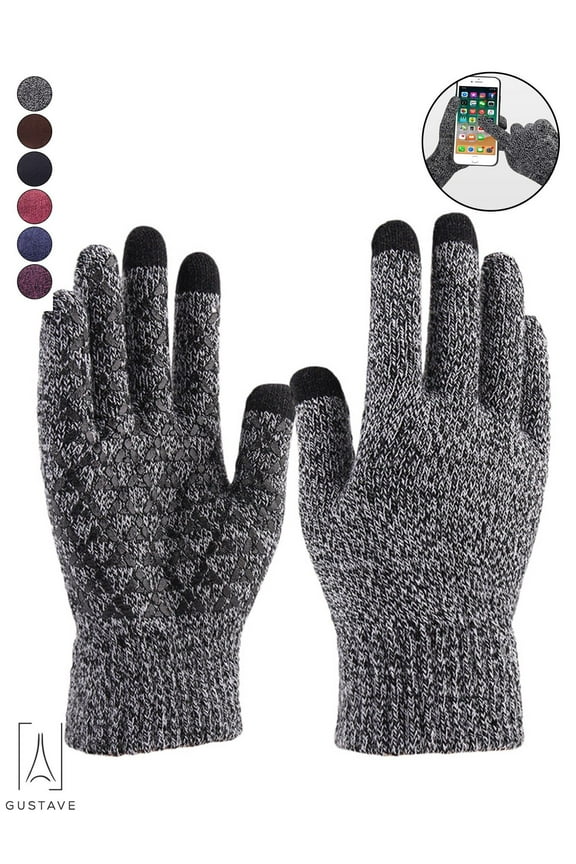 Winter Knit Gloves Touchscreen Windproof Anti-slip Thermal Soft Wool Lining Elastic Cuff for Women Men "Gray, Men"