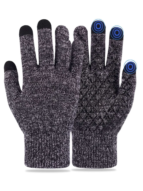 Winter Knit Gloves Touchscreen Windproof Anti-slip Thermal Soft Wool Lining Elastic Cuff for Women Men "Gray, Women"
