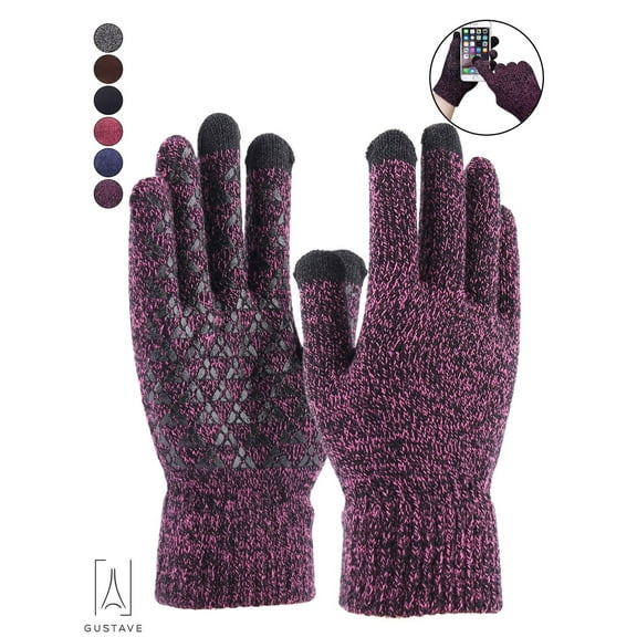 Gustave Winter Knit Gloves Touchscreen Windproof Anti-slip Thermal Soft Wool Lining Elastic Cuff for Women Men "Purple, Women"