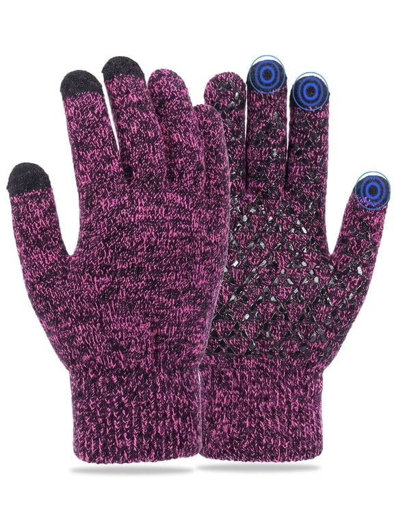 Winter Knit Gloves Touchscreen Windproof Anti-slip Thermal Soft Wool Lining Elastic Cuff for Women Men "Purple, Women"