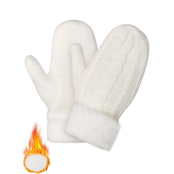 Gustave Winter Knitted Mittens Gloves for Women Ladies Soft Thick Warm Fleece Lined Mitten Gloves for Cold Weather Accessories Gifts "White"