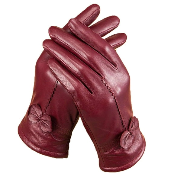 Gustave Winter PU Leather Gloves for Women Warm Thermal Fleece Lined Gloves Elegant Bowknot Touchscreen Texting Driving Cycling Gloves, Red