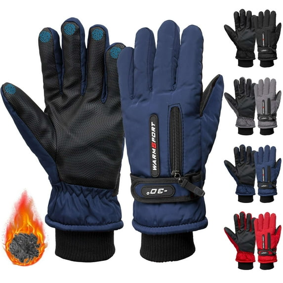 Gustave Winter Ski Snow Gloves for Women Men Waterproof Touchscreen Snowboard Gloves Cold Weather Warm Thermal Fleece Lined Gloves with Pocket for Running Driving Cycling - Blue