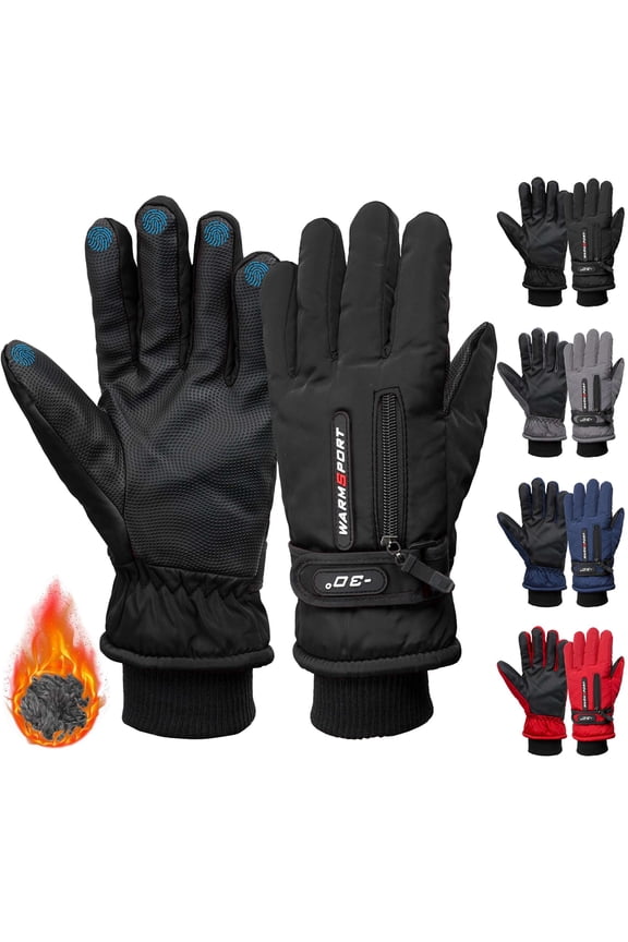 Winter Ski Snow Gloves for Women Men Waterproof Touchscreen Snowboard Gloves Cold Weather Warm Thermal Fleece Lined Gloves with Pocket for Running Driving Cycling - Black