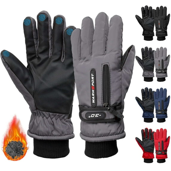 Gustave Winter Ski Snow Gloves for Women Men Waterproof Touchscreen Snowboard Gloves Cold Weather Warm Thermal Fleece Lined Gloves with Pocket for Running Driving Cycling - Gray