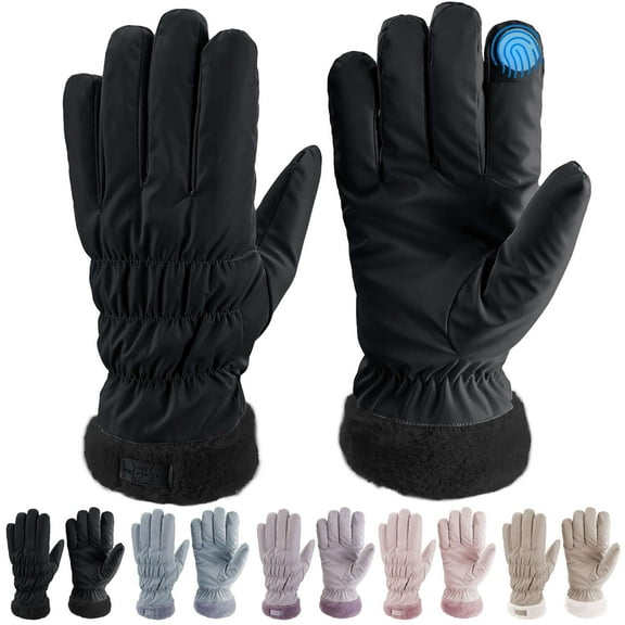 Gustave Winter Touchscreen Gloves for Women Cold Weather Warm Fleece Lined Gloves Windproof Faux Fur Cuff Thermal Texting Gloves for Outdoor Driving Hiking Cycling - Black