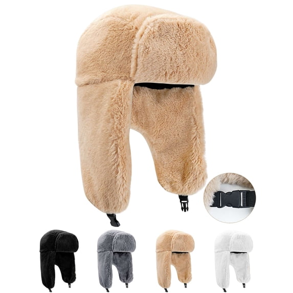 Gustave Winter Trapper Hat with Ear Flaps for Women Men Windproof Warm Trooper Hats Cold Weather Faux Fur Plush Ushanka Russian Hat for Outdoor Hunting Skiing - Khaki