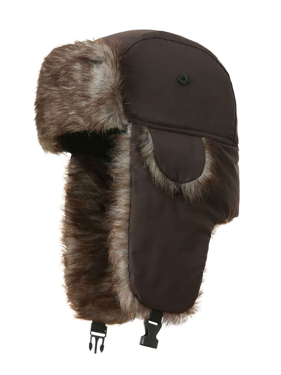 Winter Trapper Hats with Ear Flaps for Women Men, Faux Fur Ushanka Earflap Hats Cold Weather Windproof Hunting Hat Snow Ski Warm Cap for Outdoor - Brown