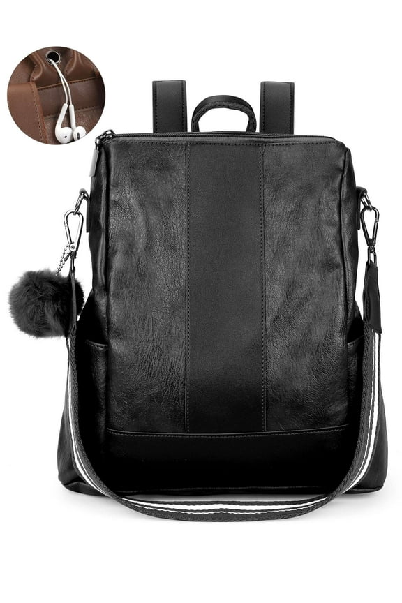 Women Backpack Purse PU Leather Anti-Theft Travel Backpack Rucksack Casual Fashion Convertible Shoulder Handbag Daypack "Black"