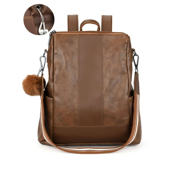 Gustave Women Backpack Purse PU Leather Anti-Theft Travel Backpack Rucksack Casual Fashion Convertible Shoulder Handbag Daypack "Brown"