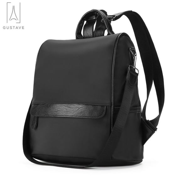 Gustave Women Backpack Purse Waterproof Oxford Anti-theft Rucksack Lightweight Shoulder Bag Travel Shopping Handbag, Black