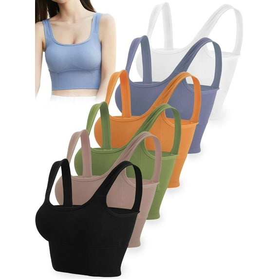 Gustave Women Cami Bra Crop Tops Longline Padded Sports Bra Workout Yoga Camisole Tank Top Comfy Bralette "L/XL, White"