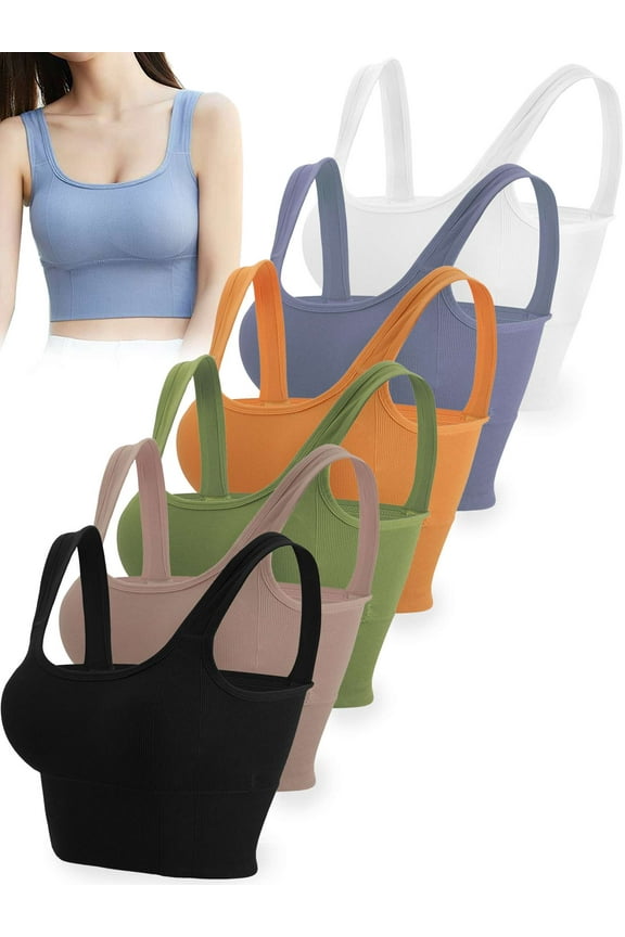 Women Cami Bra Crop Tops Longline Padded Sports Bra Workout Yoga Camisole Tank Top Comfy Bralette "S/M, Yellow"