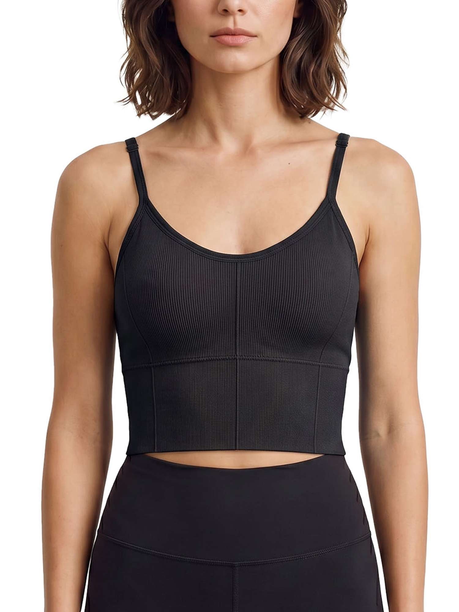 Gustave Women Cami Bras Seamless Padded Yoga Bralettes Wirefree Workout Sports Bra Comfort Camisole Spaghetti Strap Crop Tops "Black"