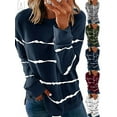 thumbnail image 1 of Gustave Women Casual Stripe Print T Shirt Long Sleeve Crew Neck Blouse Loose Tunic Sweatshirt Side Split Pullover Tops (Navy Blue, L), 1 of 6