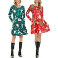 thumbnail image 1 of Gustave Women Christmas Tunic Dresses Long Sleeve Xmas Print Midi Dress Loose Fit Casual Swing T-Shirt Dress with Pocket - Green, S, 1 of 8