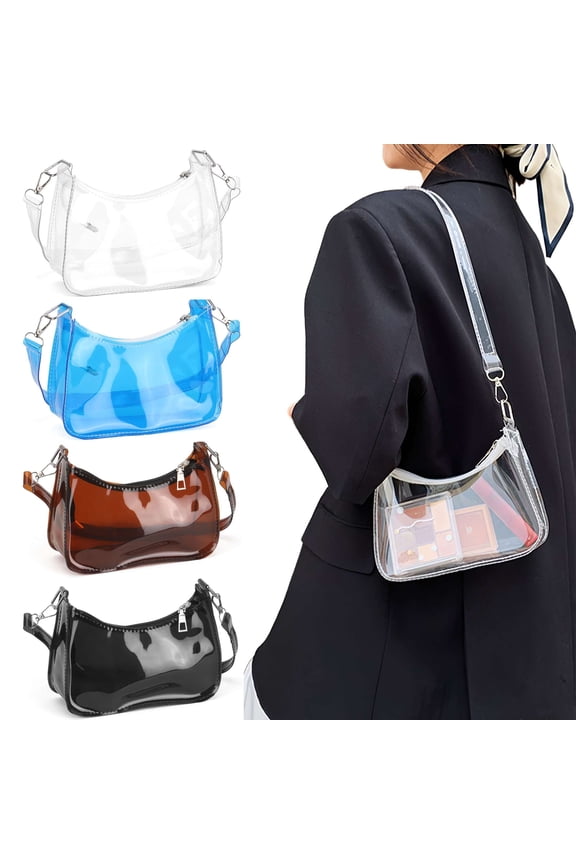 Women Clear Tote Shoulder Bag Stadium Approved Small Jelly Underarm Bag Crossbody Handbag Transparent PVC Clutch Purse for Concerts Sports Events Travel - Clear