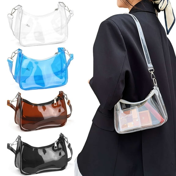 Gustave Women Clear Tote Shoulder Bag Stadium Approved Small Jelly Underarm Bag Crossbody Handbag Transparent PVC Clutch Purse for Concerts Sports Events Travel - Brown