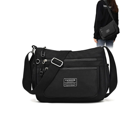 Gustave Women Crossbody Bag Nylon Waterproof Shoulder Handbag Purse Multi Pockets Lightweight Casual Travel Messenger Satchel Bags with Adjustable Strap, Black