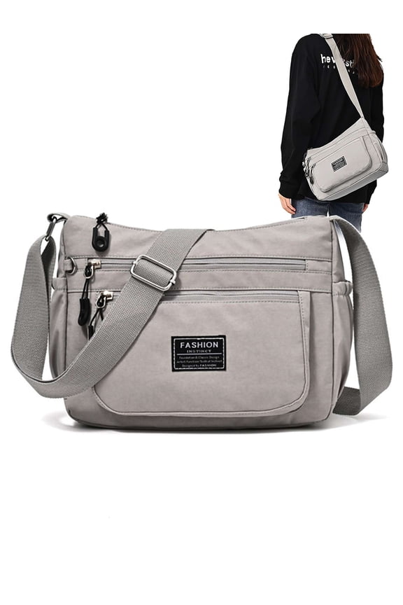 Women Crossbody Bag Nylon Waterproof Shoulder Handbag Purse Multi Pockets Lightweight Casual Travel Messenger Satchel Bags with Adjustable Strap, Gray