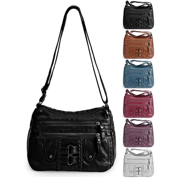 Gustave Women Crossbody Bags Soft PU Leather Purse and Handbags Trendy Lightweight Multi-Pocket Satchel Cross Body Shoulder Bag for Everyday Work Travel, Black