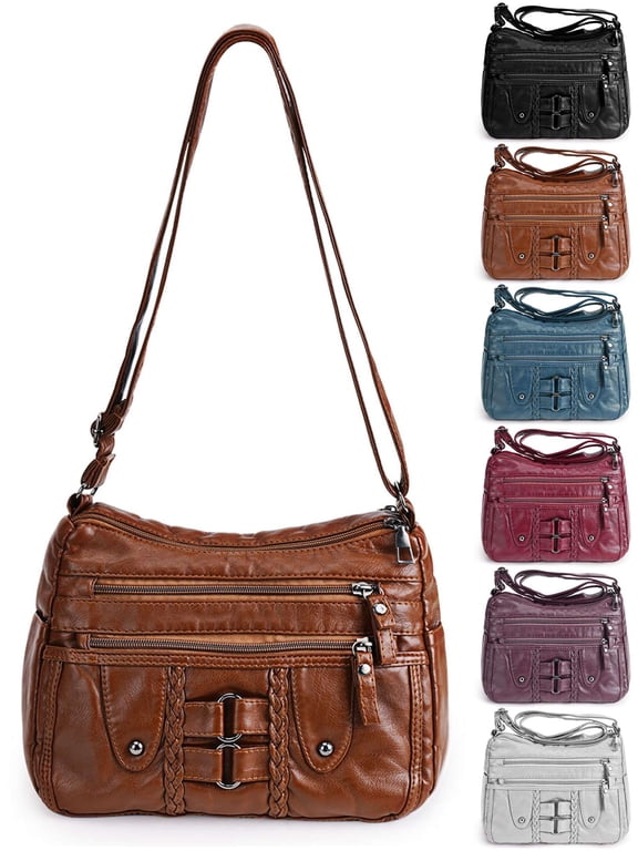 Women Crossbody Bags Soft PU Leather Purse and Handbags Trendy Lightweight Multi-Pocket Satchel Cross Body Shoulder Bag for Everyday Work Travel, Brown