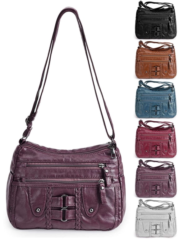 Women Crossbody Bags Soft PU Leather Purse and Handbags Trendy Lightweight Multi-Pocket Satchel Cross Body Shoulder Bag for Everyday Work Travel, Purple