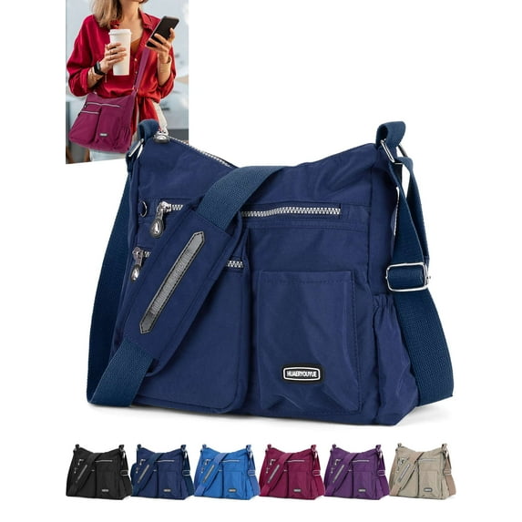 Gustave Women Crossbody Messenger Bag Nylon Waterproof Shoulder Handbags Lightweight Multi Pockets Travel Casual Satchel Purse with Bottle Holder "Navy"