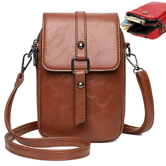 Gustave Small Crossbody Bag for Women PU Leather Vintage Cell Phone Purse Wallet Lightweight Flap Shoulder Bag Satchel Handbags with Adjustable Strap, Brown