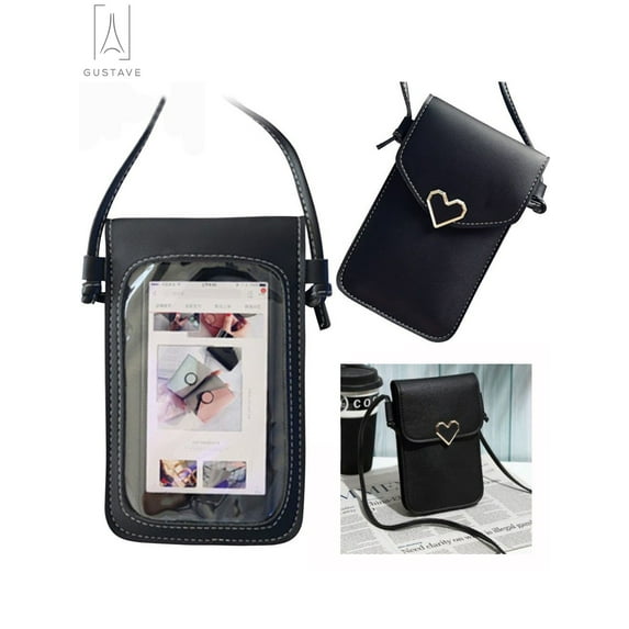 Gustave Women Crossbody Phone Purse Lightweight Touchable PU Leather Phone Bag, Mini Heart type Hasp Mobile Pouch for Travel Shopping "Green"