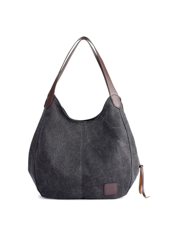 Women Fashion Multi-pocket Canvas Shoulder Bag Casual Hobo Handbags Totes Satchels "Black"