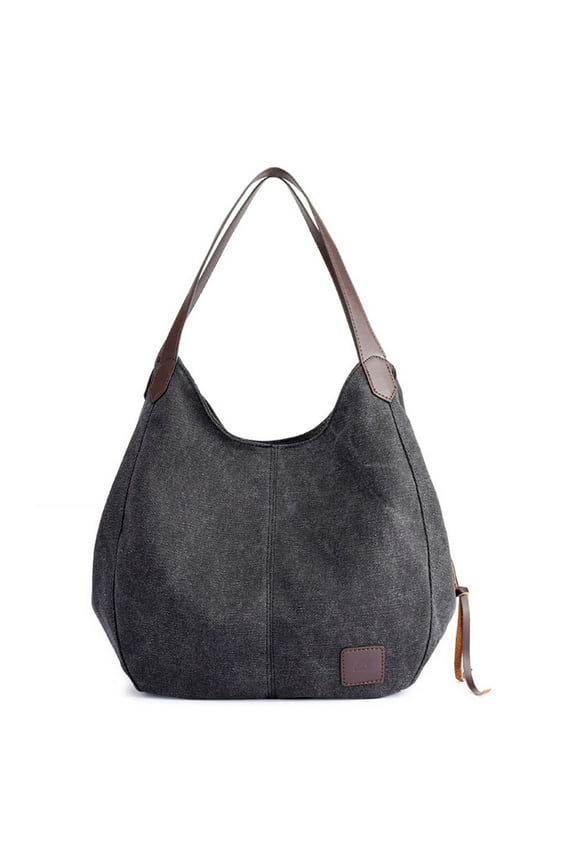 Women Fashion Multi-pocket Canvas Shoulder Bag Casual Hobo Handbags Totes Satchels "Black"