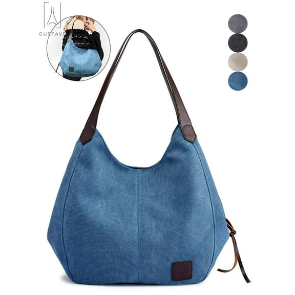 Gustave Women Fashion Multi-pocket Canvas Shoulder Bag Casual Hobo Handbags Totes Satchels "Blue"