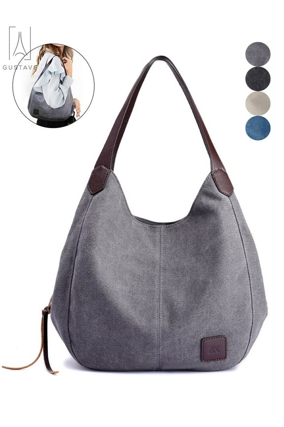 Women Fashion Multi-pocket Canvas Shoulder Bag Casual Hobo Handbags Totes Satchels "Gray"
