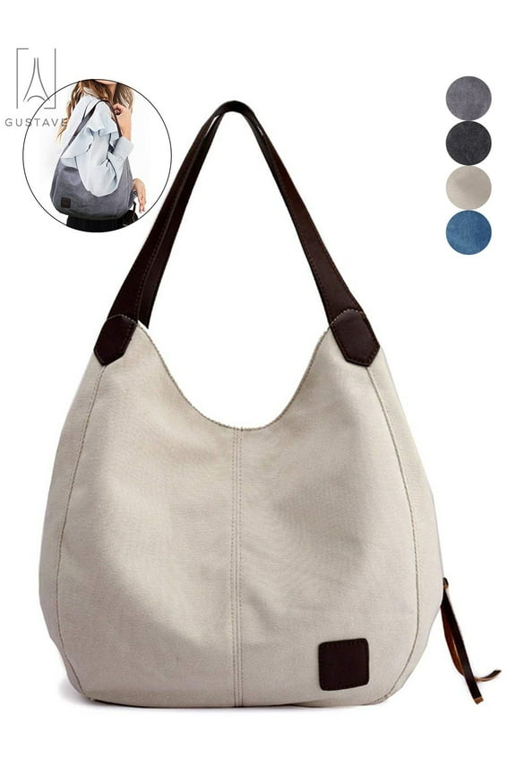 Women Fashion Multi-pocket Canvas Shoulder Bag Casual Hobo Handbags Totes Satchels "White"