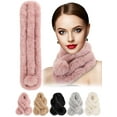 thumbnail image 1 of Gustave Women Faux Fur Collar Scarf Winter Warm Plush Fluffy Short Scarves Soft Cozy Loophole Scarf Neck Warmer with Pom Poms "Khaki", 1 of 9