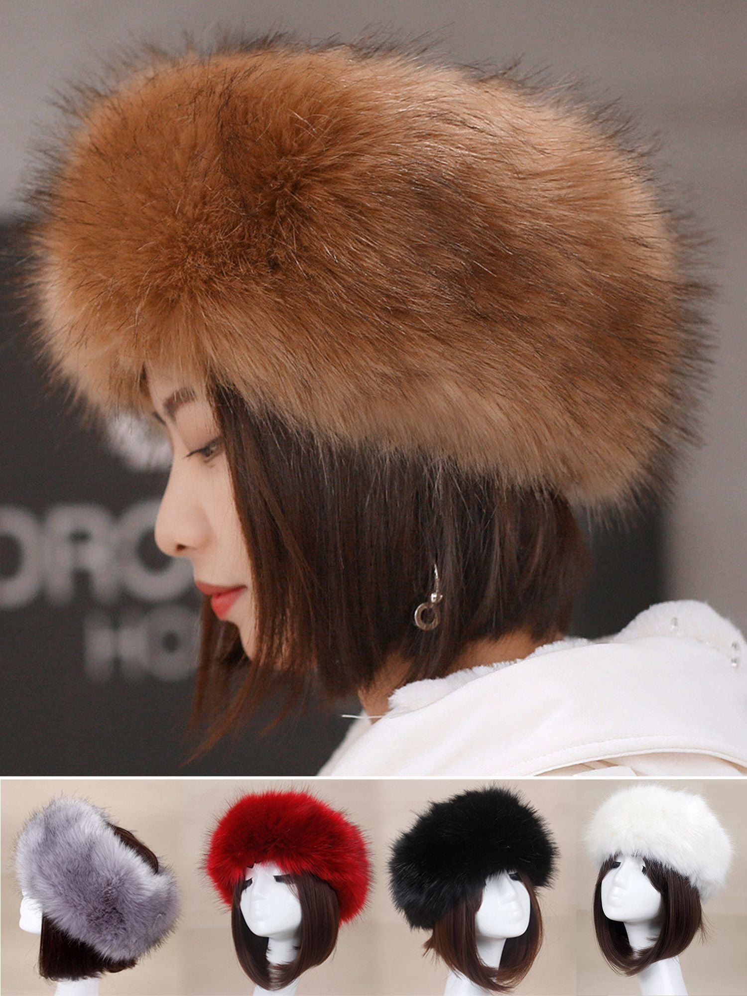Gustave Women Faux Fur Headband with Elastic Winter Warm Earwarmer