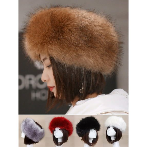 Gustave Women Faux Fur Headband with Elastic Winter Warm Earwarmer Earmuffs Thick Fluffy Ski Hats Russian Cap "Red"