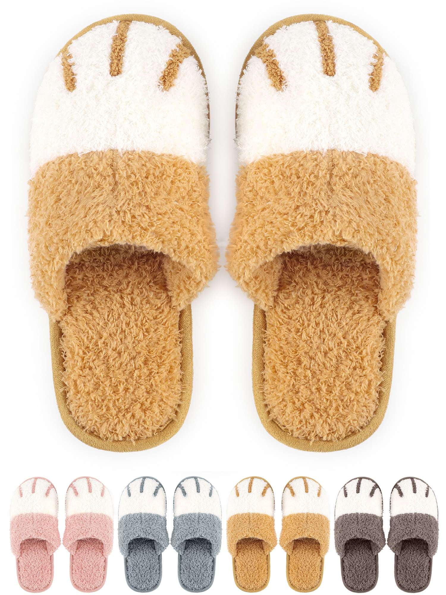 Gustave Women Fluffy Fuzzy Slippers Warm Cute Animal House Slippers Slides Non-Slip Memory Foam ...