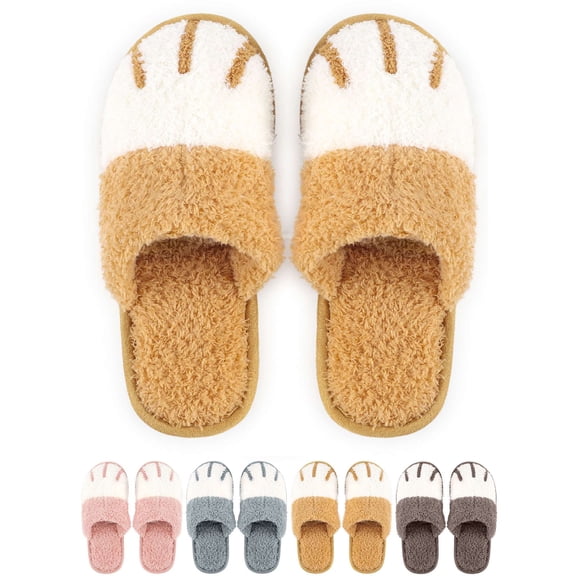 Gustave Women Fluffy Fuzzy Slippers Warm Cute Animal House Slippers Slides Non-Slip Memory Foam Soft Cozy Home Shoes for Winter Indoor Outdoor Bedroom "Yellow"