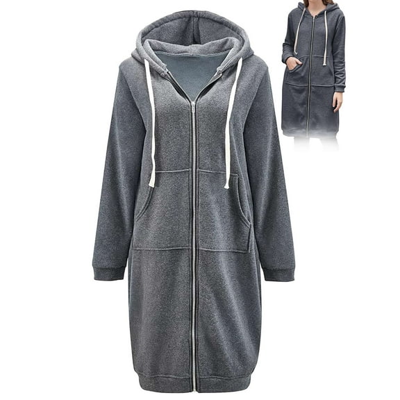 Gustave Women Full Zip Up Hoodie Oversized Long Tunic Sweatshirts Casual Fleece Hooded Jacket Fashion Winter Coats Outerwear with Pockets "Gray, 3XL"