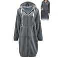 thumbnail image 1 of Gustave Women Full Zip Up Hoodie Oversized Long Tunic Sweatshirts Casual Fleece Hooded Jacket Fashion Winter Coats Outerwear with Pockets "Gray, 4XL", 1 of 5