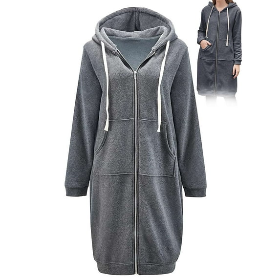 Gustave Women Full Zip Up Hoodie Oversized Long Tunic Sweatshirts Casual Fleece Hooded Jacket Fashion Winter Coats Outerwear with Pockets "Gray, 5XL"