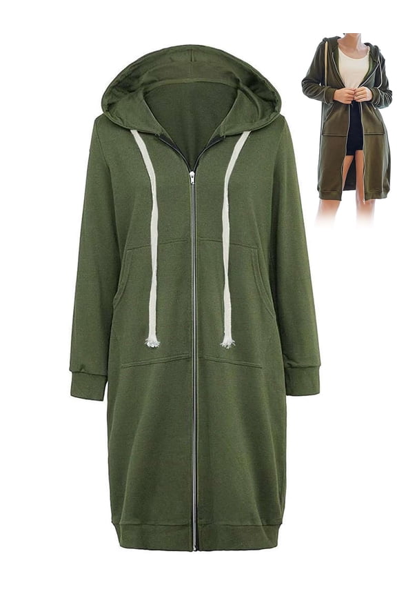Women Full Zip Up Hoodie Oversized Long Tunic Sweatshirts Casual Fleece Hooded Jacket Fashion Winter Coats Outerwear with Pockets "Green, XL"
