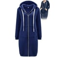 thumbnail image 1 of Gustave Women Full Zip Up Hoodie Oversized Long Tunic Sweatshirts Casual Fleece Hooded Jacket Fashion Winter Coats Outerwear with Pockets "Navy, 3XL", 1 of 5