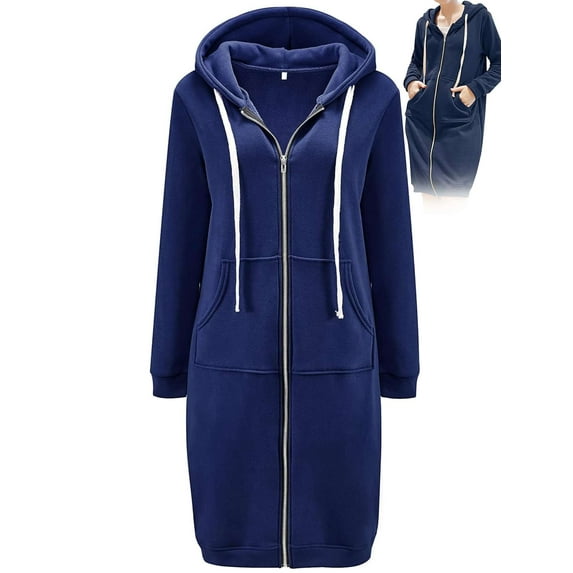 Gustave Women Full Zip Up Hoodie Oversized Long Tunic Sweatshirts Casual Fleece Hooded Jacket Fashion Winter Coats Outerwear with Pockets "Navy, 3XL"