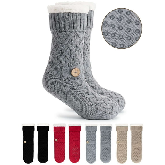 Gustave Women Fuzzy Slipper Socks with Grippers Non Slip Fleece Lined Thick Plush Slipper Socks Winter Warm Fluffy Soft Cozy Home Socks Christmas Gifts "Gray"