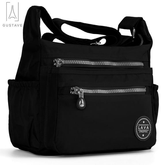 Gustave Women Waterproof Nylon Crossboby Shoulder Bag Casual Messenger Bag Multi Pockets Handbag (Black)